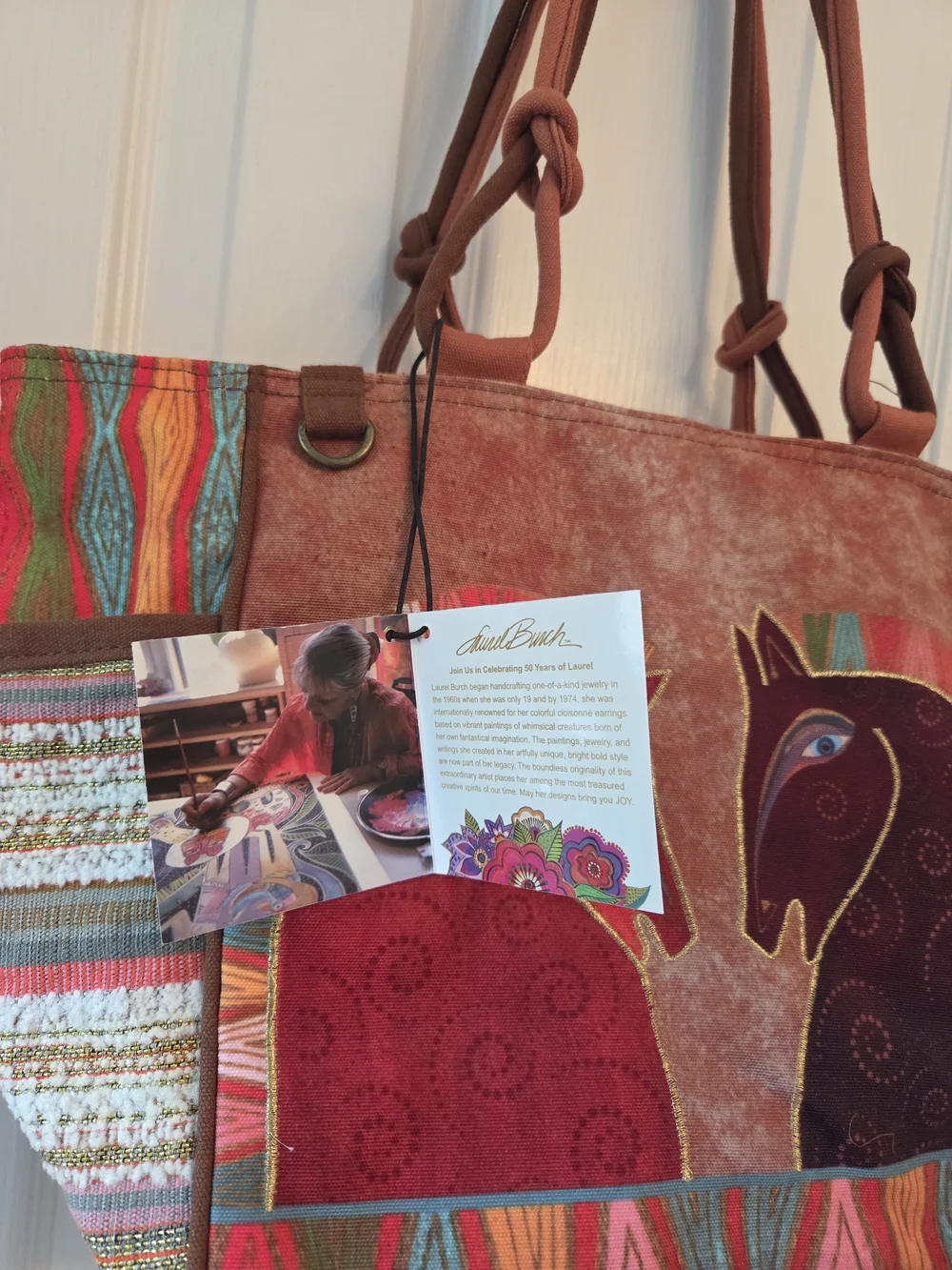 Embroidered Laurel Burch Horse Motif Tote in Multicolor